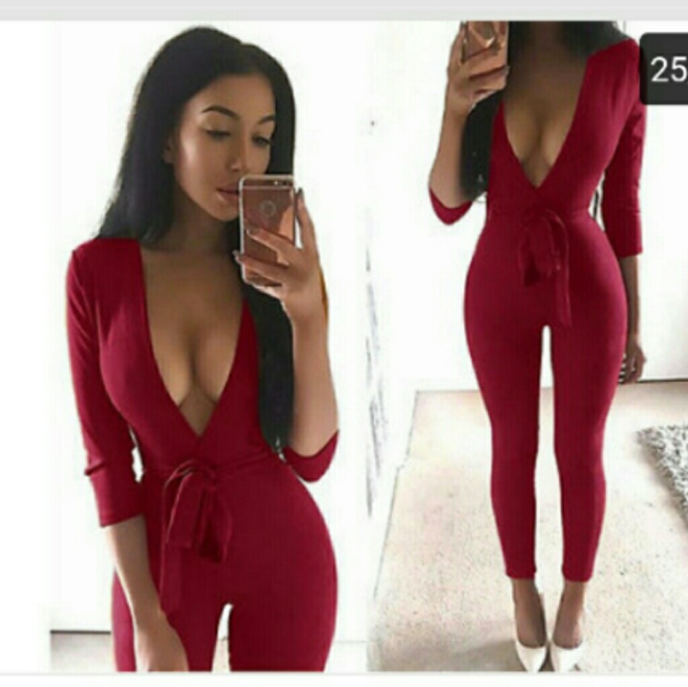 Red suade jumpsuit